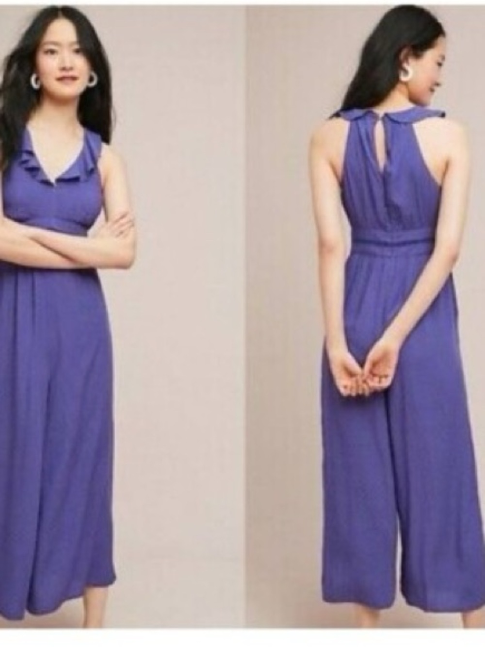 Maeve Violet Ruffle-Neck Sleeveless Jumpsuit